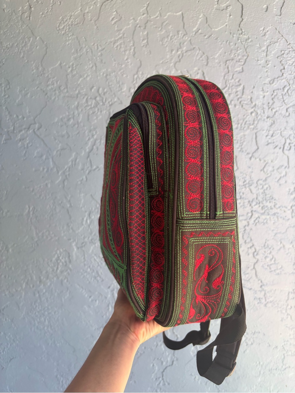 Embroidered Red & Green Mini Backpack - Picture 4 of 12